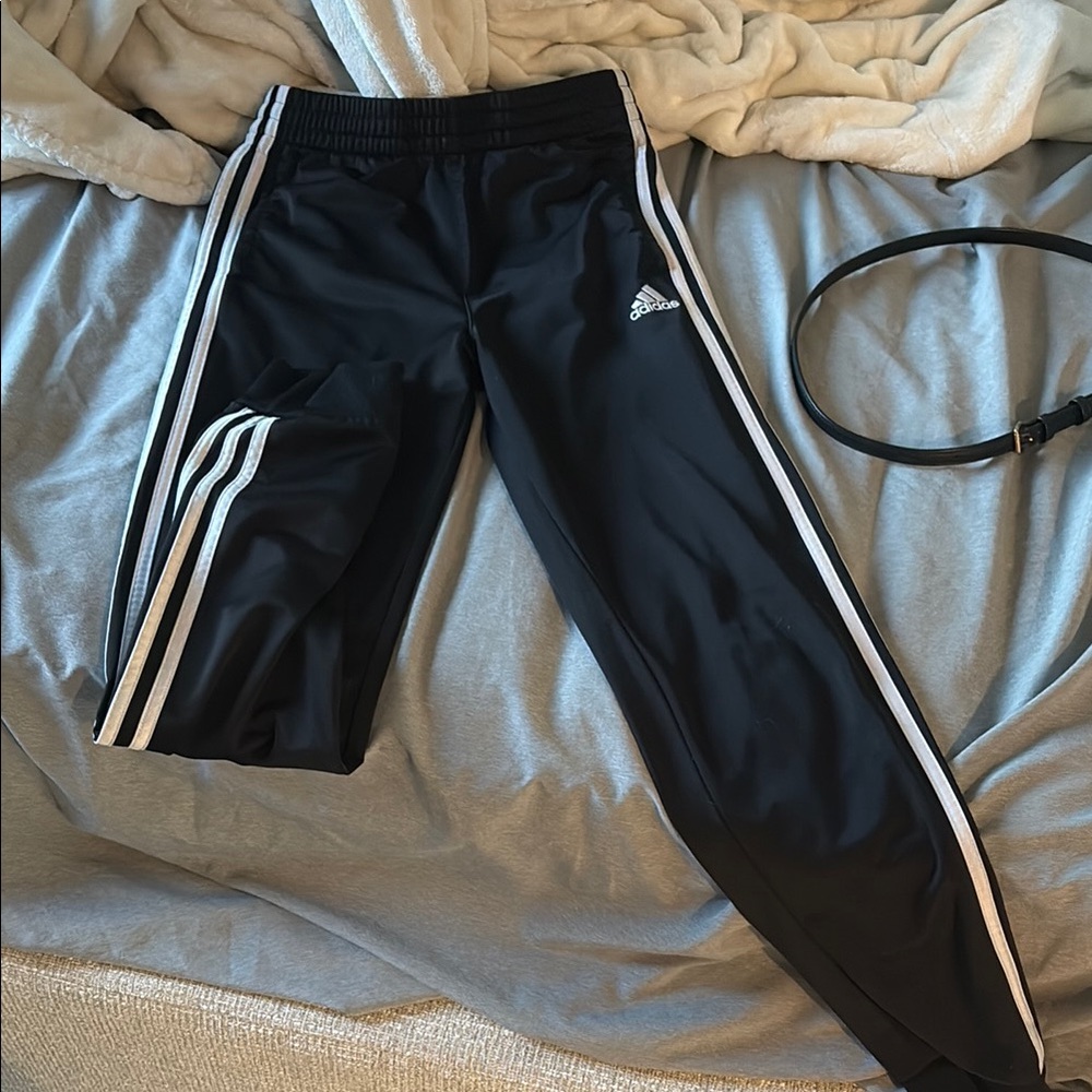 Adidas Black and White Sweatpants with Signature Stripes